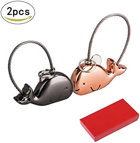 Keyrings,MEZOOM 1 Pair Couple Keychain Sweet Kissing Whale Key Rings for Boyfriend Girlfriend Valentine's Day Birthday Anniversary Gift (rose gold&amp;black)