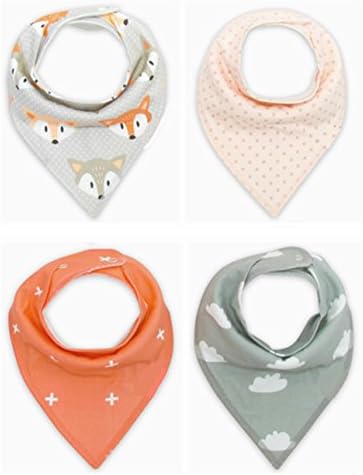 Kimming Toddler Infant Baby Bib 100% Cotton Absorbent Bandana Dribble Bib with Adjustable Snaps Saliva Towel Burp Cloth(4 Pack Baby Gift Set)