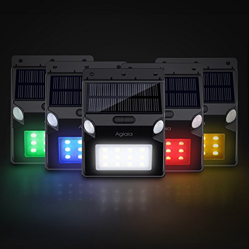 Aglaia Solarleuchte mit 2 Bewegungssensor, 12 LED Solarbetriebene Sicherheitsleuchte mit 5 Intelligenten Beleuchtungsmodus und RGB Farbwechsel, Wetterfeste für Patio, Plattform, Hof, Garten, Terrasse - 5