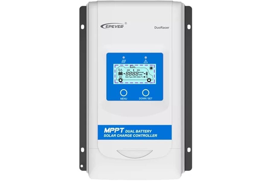 SolaMr 20A MPPT Dual Battery Solar Charge Controller 12V/24V Auto with LCD Display for RV Camper Caravan Boat Trailer fit for Sealed, Gel, Flooded, Lithium Battery- DR2210N