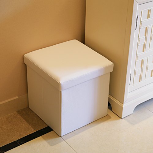 Songmics 38cm Sitzhocker Faltbarer Fußbank Aufbewahrungsbox Lederimitat weiß LSF103 - 3