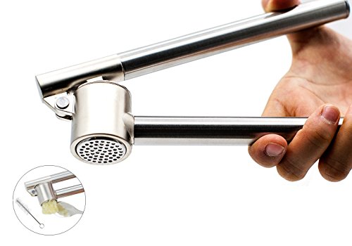 Chinansia Knoblauchpresse Schwerlast Rostfreier Stahl Ingwer Knoblauch Presse Abnehmbar Knoblauchbrecher Chopper Mit Knoblauch-Entferner Löffel-Reinigungsbürste (Knoblauchpresse)