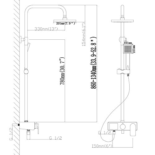 Homelody 3-Funktion Duscharmatur Duschsystem mit LCD Wassertemperatur Display Duschset mit Rainshower Regendusche Handbrause und Duschstange für Dusche - 7