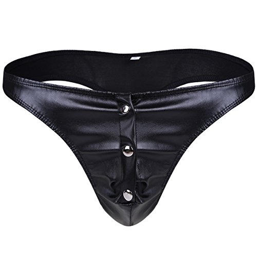 iiniim Homme sous-vêtements Buttons Lingerie en Cuir String Tanga Thong Bikini M-XL Noir Noir XL