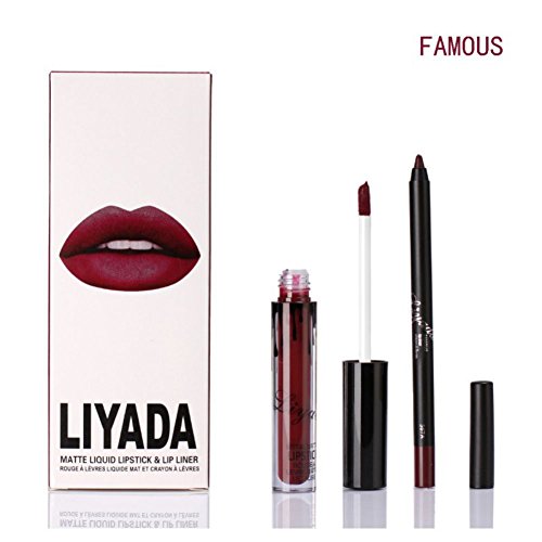 ROMANTIC BEAR Matt Non-stick Cup Wasserdicht Lipgloss+Lipliner Stift Set