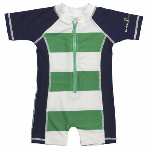 Snapper Rock UV-Protective Baby Boy's Short-Sleeve Swimwear/Sunsuit Kelly Green/Navy Blue/White 6-12 Months