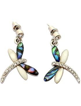 Paua / Abalone Muschel Strassbesetzt Libelle Ohrstecker Ohrringe aus Neuseeland - 30 x 20mm