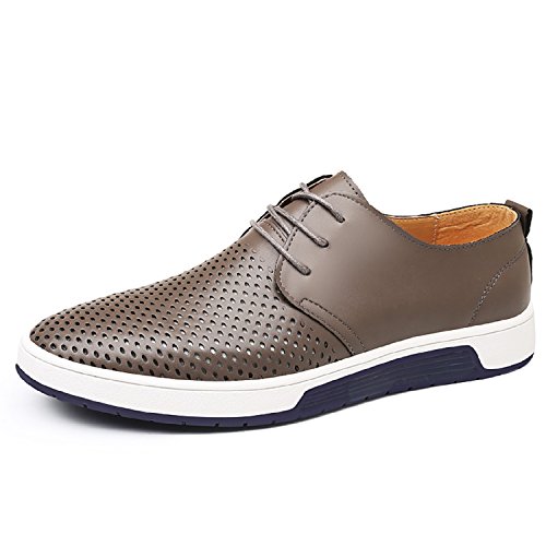LILY999 Zapatos de Cuero Hombre Oxford con Cordones Brogue Vestir Derby Informal Negocios Boda Calzado Respirable 38-48(Gris,43 EU)