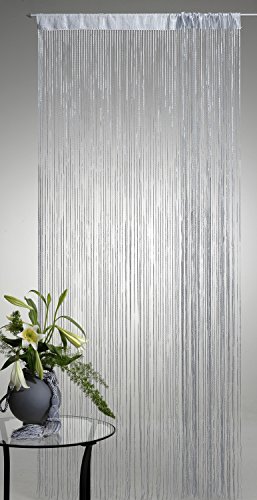 Fadenvorhang Fadengardine mit Lurex veredelt Gardine Vorhang silber 90×250 cm - 2
