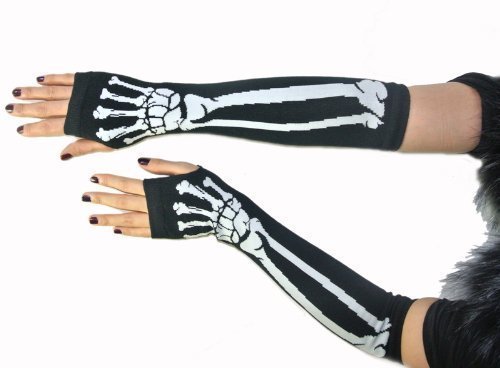 Preisvergleich Produktbild Armstulpen ohne Finger, lang, Skelettdesign, Schwarz