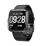 elecfan Fitness Armband mit Pulsmesser, Herzfrequenz Smart Uhr Watch IP67 Wasserdicht Schrittzähler Notifications Schlaf-Monitor für iPhone Samsung Huawei,Schwarz