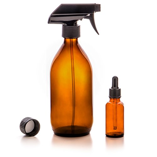 Premium Qualität Bernstein Glas Spray Flasche 500 ml + Dropper Flasche 30 ml (2 Pcs Set). Wiederverwendbar Flaschen für ätherische Öle, Bio Beauty & Haut Pflege, Aromatherapie, Aufbewahrung, Zerstäuberfunktion Pflanzen & Blumen, von nutra4radiance