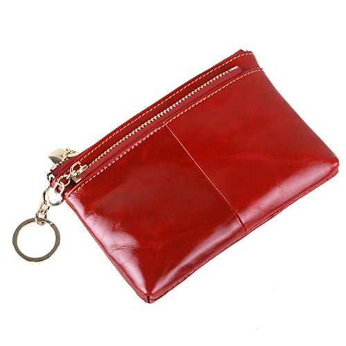 DcSpring Portafoglio Piccolo in Pelle Portamonete Sottile Cerniera con Anello Portachiavi per Donna (Rosso)
