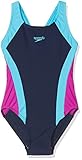 Protección solar: UPF 50+ Speedo - Traje de Baño Para Niñas, Multicolor (Navy/Turquoise/Diva), 32