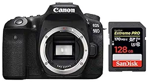 Canon EOS 90D Digital SLR Camera (Body Only) + SanDisk 128GB Extreme Pro SDXC UHS-I Card - C10, U3, V30, 4K UHD, SD Card