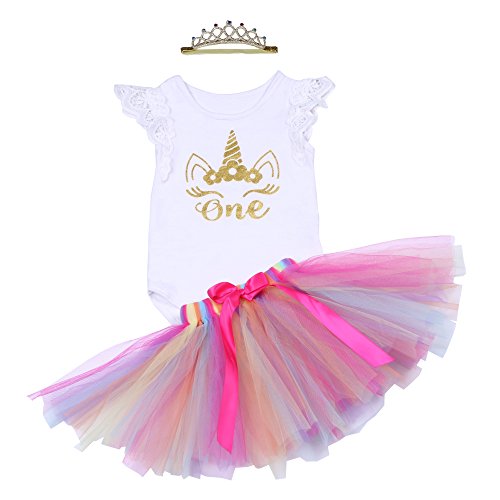 Babypreg Bebé Niñas 1er Cumpleaños tutú con Juego de Diadema (XL/12-18 Mes, Animal Blanco)