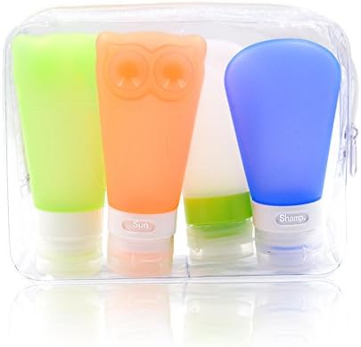 GZGZADMC Silicone Travel Bottles Set of 4 for Toiletries/Shampoo/Shower Airline Hand Luggage Approved (2 x 83ml, 2 x 60ml + Bag)