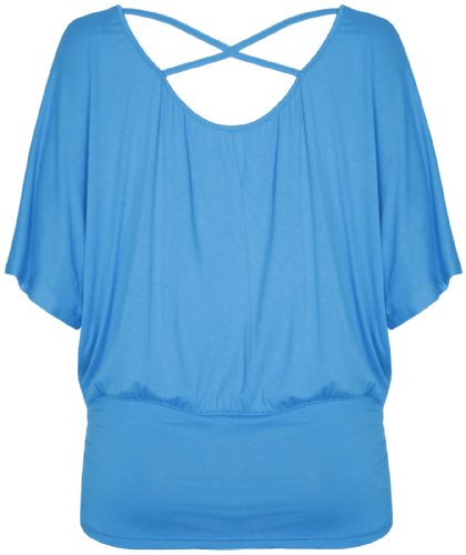 Womens Short Batwing Sleeve Ladies Stretch Round Scoop Neckline