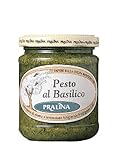 Ingredientes: aceite de oliva, albahaca 30%, jarabe de glucosa, anacardos, copos de patata, sal, piñones, fibras vegetales, sabores, queso Grana, Pecorino Romano, ajo.