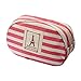 Multifunction Navy Style Stripes Travel Cosmetic Bag Makeup Case Pouch Toiletry Zipper Pen Case (Red)