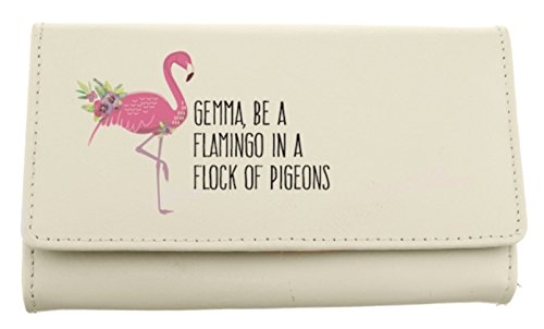 Preisvergleich Produktbild personalisierbar cremefarben Leder Geldbörse – Flamingo