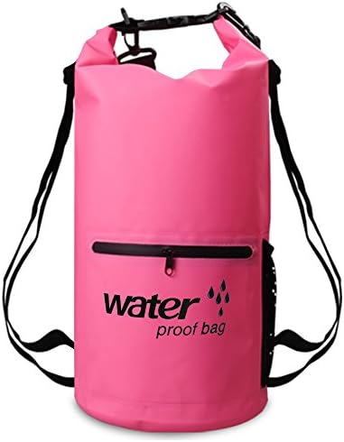 XBoze Waterproof Dry Bag Sack Outdoor Storage Dry Backpack with Front Zipper Pocket and Mesh Bag for Beach Swimming Camera Kayaking Camping Boating Hiking Rafting Fishing Travelling (Pink, 20L)