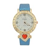 IG Invictus Luxus Damen Metall Quartz Lether Gürtel Zifferblatt mit Diamant Damenuhren Ruijiu mit Diamant Liebes Armbanduhr ZYBFLS 35 Liebe lässig auf Blau MIT diamanten