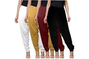 VEE ESS Ultra Soft Material Viscose Rayon Solid Attractive Pleated Pattern Casual Wear Patiala Pants for Womens Combo 4