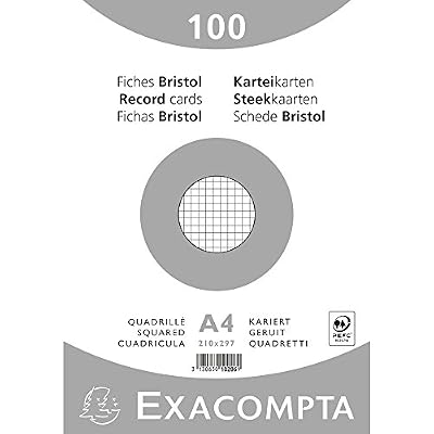 Exacompta 10206E Paquet 100 Fiches Bristol sous Film Blanc Quadrille 5 X 5 Non Perfore 210 X 297 mm