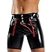 Produktbild iixpin Herren Boxershorts Unterhose Slip Pants Hipster Lack Leder Wetlook Männer Unterwäsche schwarz Ledershort Gr. S-3XL Schwarz & Rot Small