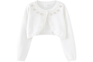 PythJooh Baby Girl Long Sleeve Bolero Shrugs Girls One-Button Plain Cotton Wedding Bolero Cardigan Knitted Coat for 1-13Years