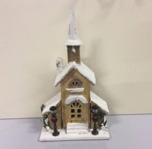 Shades 42cm Wooden Church Natural/Pine LED Lit Batt-Op Christmas Decoration