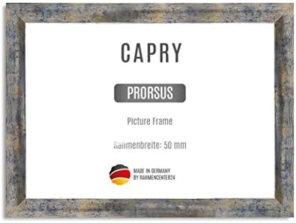 CAPRY PRORSUS 50 mm made to measure picture frame for 65 x 85 cm images, colour: blue silver gold, handmade MDF frame with break resistant anti-reflex artificial glass pane and sturdy MDF backing, frame width: 50 mm, outer dimensions: 73,6 cm x 93,6 cm