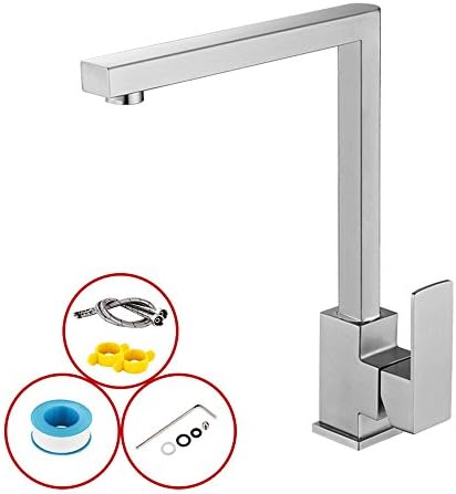 Banalili tap Bath Stainless Steel Taps creative square kitchen thick cold water slot sink rotation Faucet,The Square Tube)