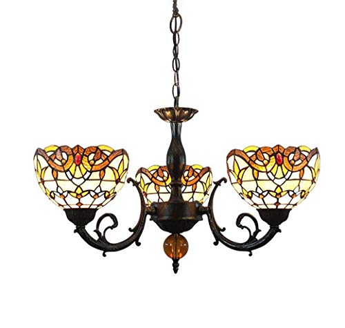Preisvergleich Produktbild Yd&hTiffany Stil Kronleuchter Für Esszimmer Europäischen Retro Glasmalerei Deckenleuchte Pastoralen Kreativität 3-Köpfe Kunst Pendelleuchte Für Schlafzimmer Studie, E27, Max40W * 3,S
