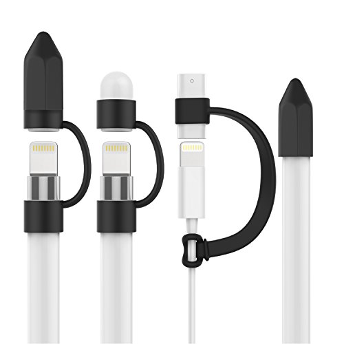 MoKo Apple Pencil Stift Kappehalter - Premium soft Silikon Schutzkappe/ Schreibfeder-Abdeckung/ Halterung / mit Spitzen Ersatzspitzen Halter für Apple iPad Pro Pencil, Schwarz