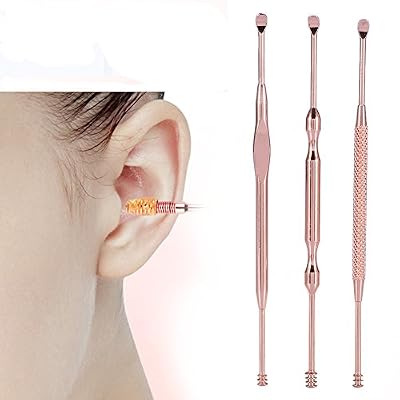 Brino 3pcs Cure-oreille en Acier Inoxydable Nettoyage de Cérumen Double-tête Spirale Curette Cuillère Soins d'Oreilles
