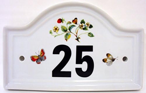 Strawberries & Butterflies House Door Number Plaque Strawberries Ceramic House Door Number Sign Any Number Available Hand Decorated in the U.K. Free UK Delivery