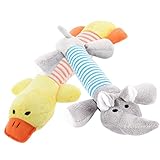  Conjunto de 2 Piezas de Juguete Mordedor con Sonidos para Perro Cachorro Mascota Peluche Pato Elefante