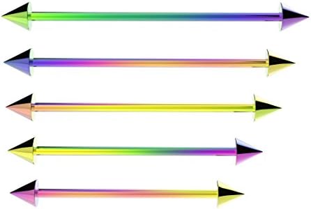 The Emporium Direct RAINBOW Industrial Scaffold Barbell Ear Piercing Bar Surgical Steel With CONES