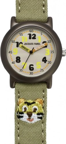 JACQUES FAREL ORG7777 ko - Kinderuhr Tiger Uhr Unisex Stoffband Aluminium 30m Analog olivgrn