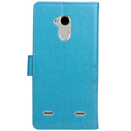 ZTE Blade V7 Lite Funda  SATURCASE Lucky Clover Cuero De La PU Magn  tico Capirotazo Billetera Apoyo Bumper Protector Funda Carcasa Case Para ZTE Blade V7 Lite  Azul 