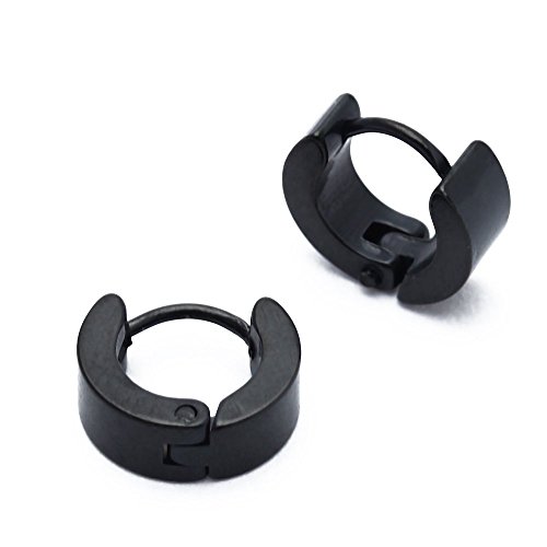 fitTek® 4mmx7mm Par de Pendientes Acero Titanio Color Negro para Hombre Moda Nuevo