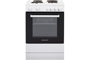 Cookology CFSP600WH 60cm Wide, 62 Litre Capacity Freestanding Electric Single Cooker with Solid Plate Top 4 Cooking Zone Hob and Analogue Dials – in White