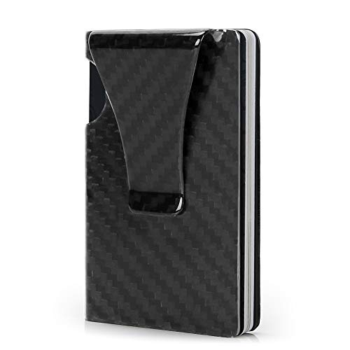 [Updated Version] Credit Card Holder RFID Lock Money Clip Mini Man Wallet with Gift Box Carbon Fiber