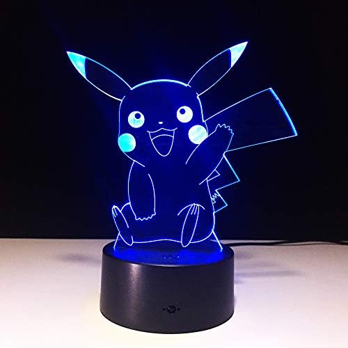 Bbdeng 3D Night Light Touch Color Change LED7 Color Energy-Saving Bedroom Decoration Children's Gift Optical Illusion Lighting USB Or Battery Pokémon Pikachu Conventional