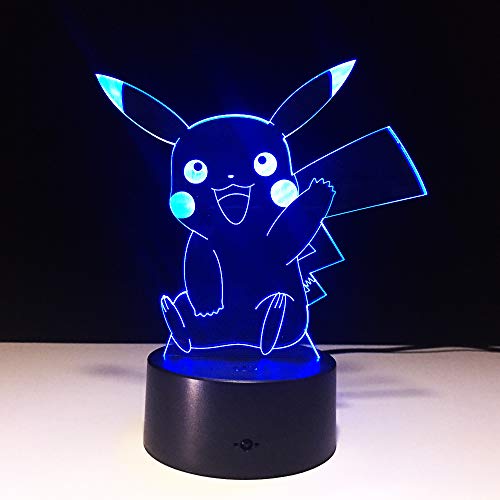Bbdeng 3D Night Light Touch Color Change LED7 Color Energy-Saving Bedroom Decoration Children's Gift Optical Illusion Lighting USB Or Battery Pokémon Pikachu Conventional