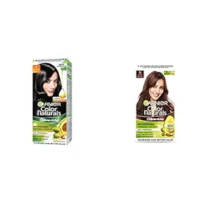 Garnier Color Naturals Crome hair color, Shade 1 Natural Black, 70ml + 60g And Garnier Color Naturals Crome hair color, Shade 5 Light Brown, 70ml + 60g