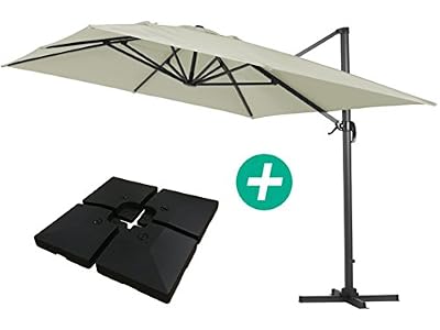 Habitat et Jardin - Parasol Jardin déporté Alu Sun 4 - Rectangle- 3 x 4 m - Ecru - Dalles incluses