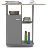 Grey Ironing Cabinet with Top in Sawn Wood Effect &ndash; 90 x 36.6 x 91 cm &ndash; Wardrobe with Internal Shelf and Handles in Silver Gr